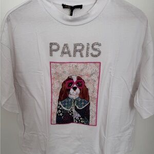 Maje White T-Shirt with Embroidered Detail